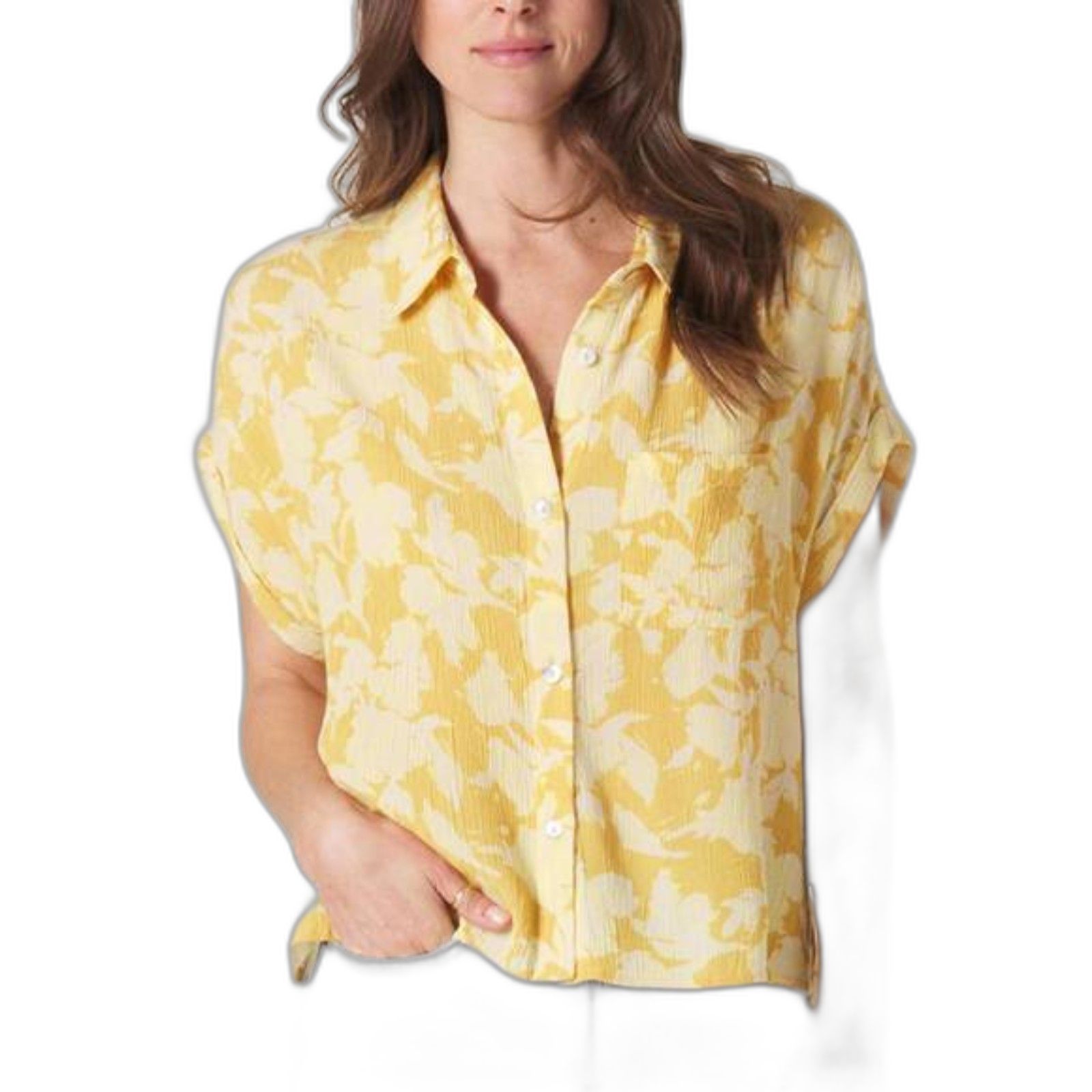 The Normal Brand Size L Women’s Floral Cliff Rose Print Ezra Crepe Camp Shirt